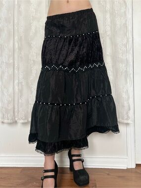Vintage Vamp Whimsygoth Black Maxi Skirt